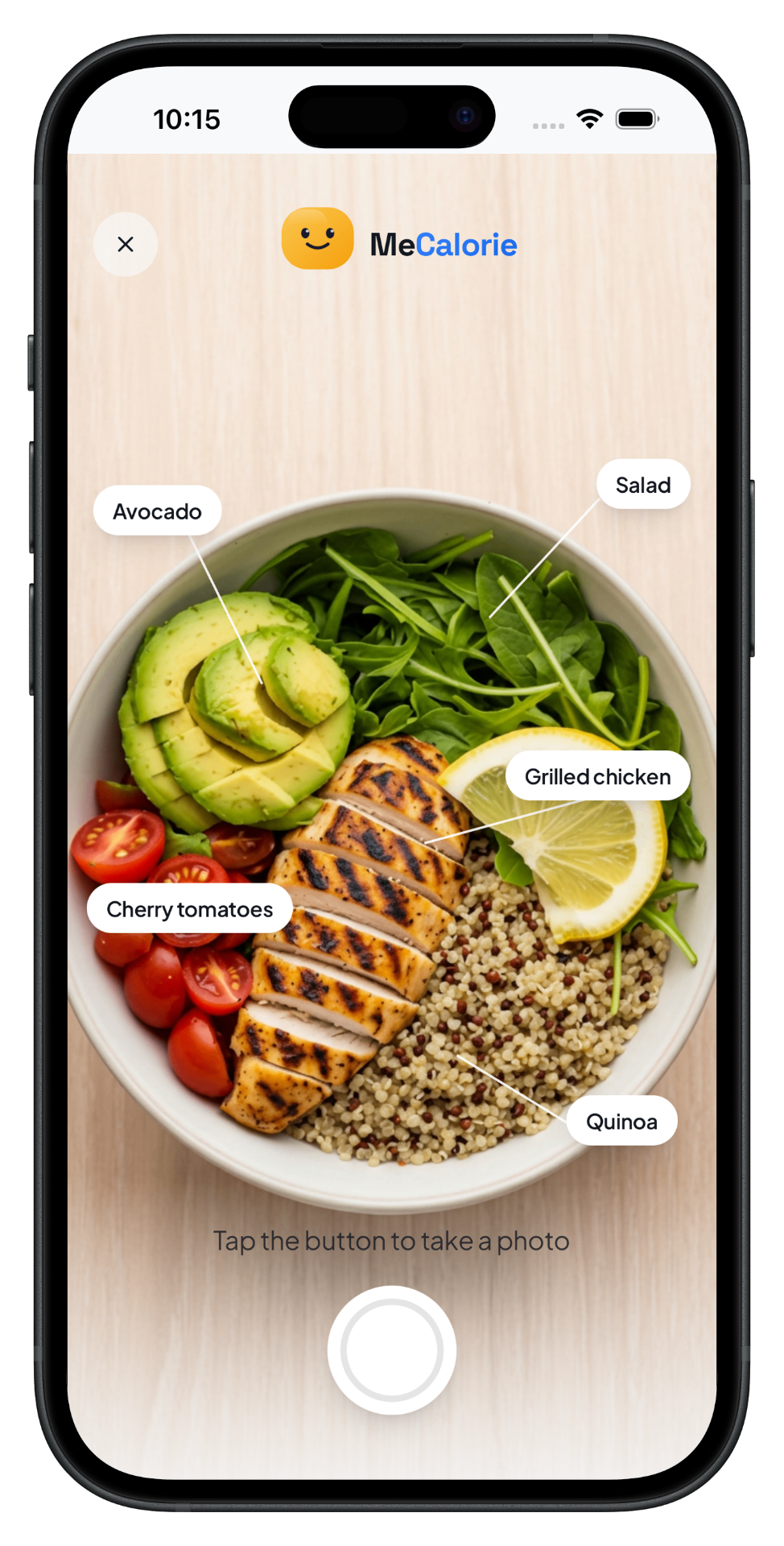 MeCalorie app screen 1