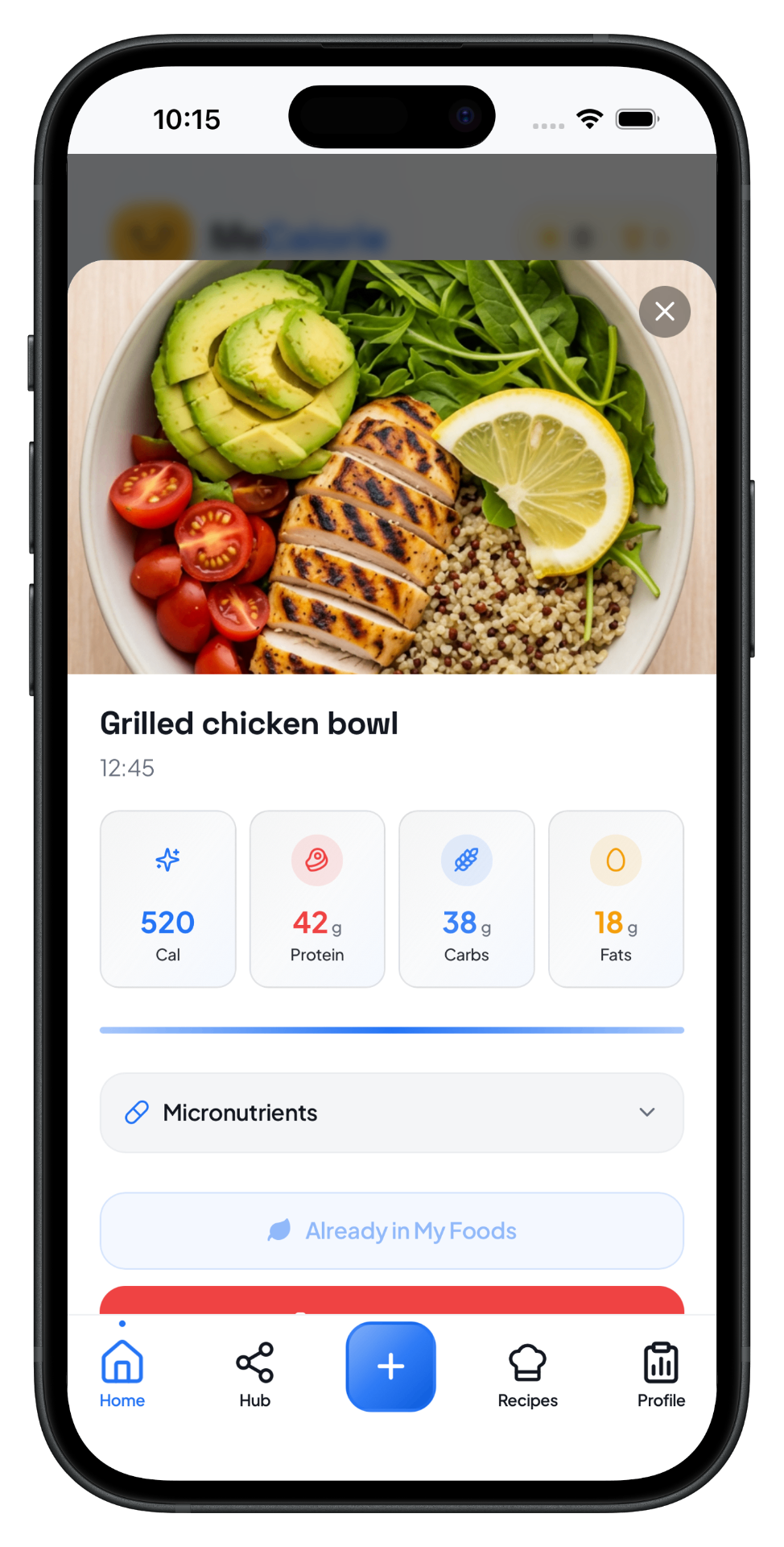 MeCalorie app screen 2